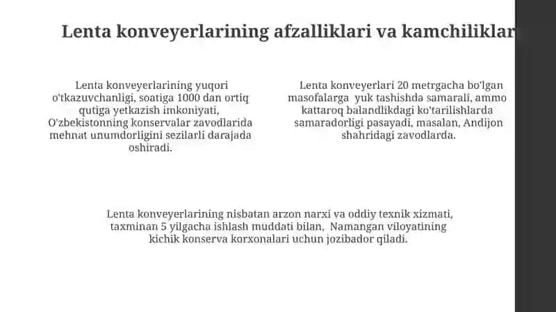 Konserva korxonalarida lentali transportlarning vazifasi tuzilishi va ishlash tartibi 4