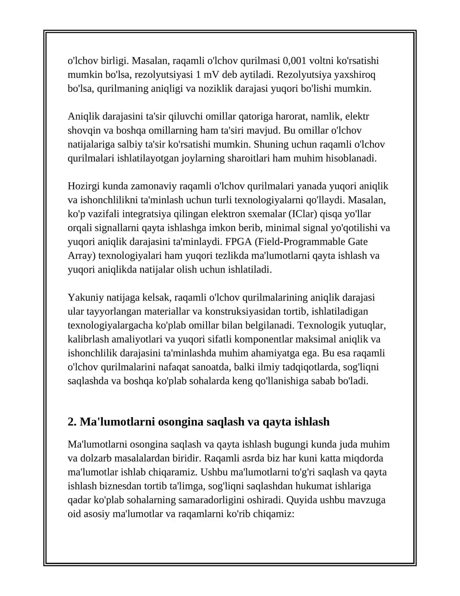 RAQAMLI O‘LCHOV QURILMALARINING AFZALLIK VA KAMCHILIKLARI 4