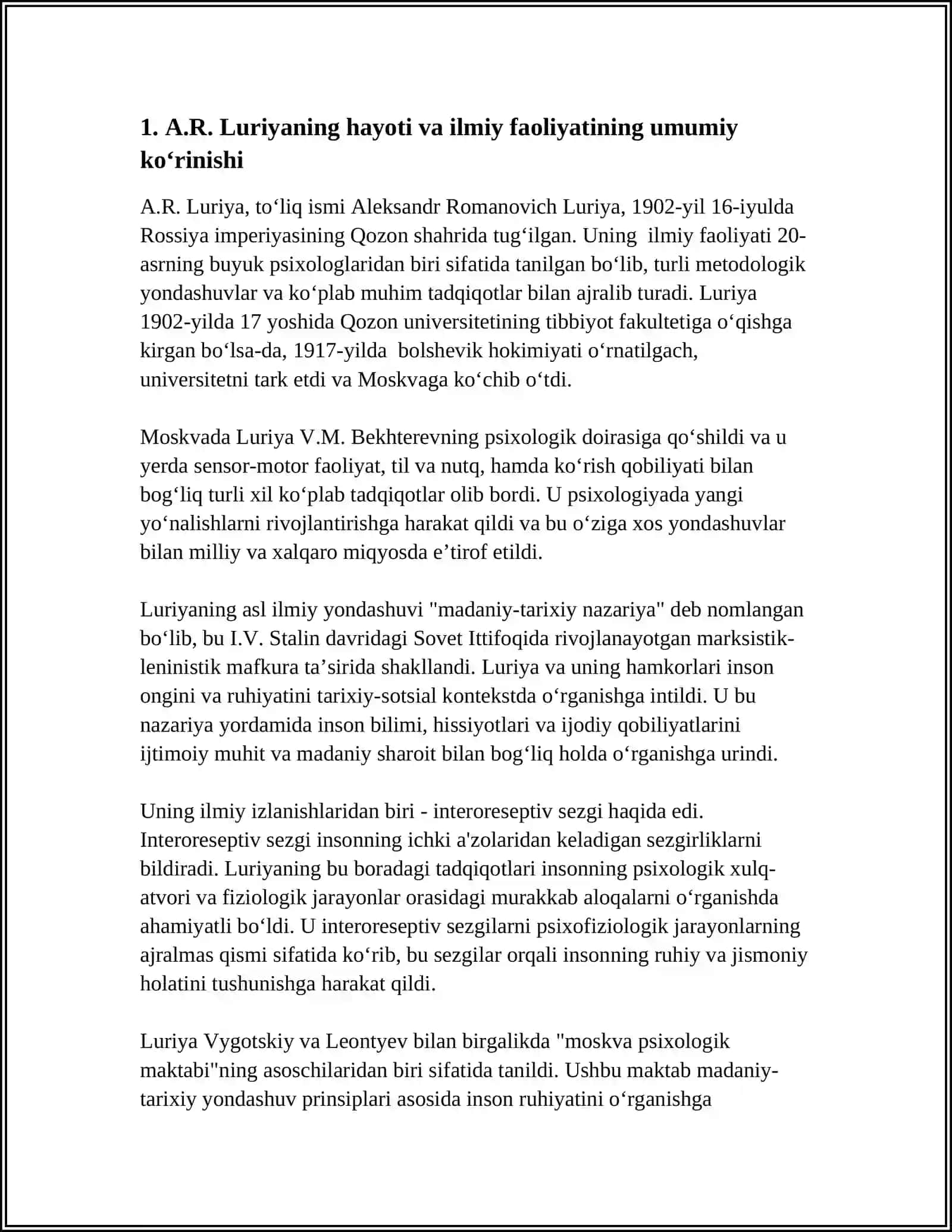 A.R LURIYANING HAYOTI VA IJODI HAMDA INTERORETSEPTIV SEZGI BOʻYICHA TADQIQOTLARI 4