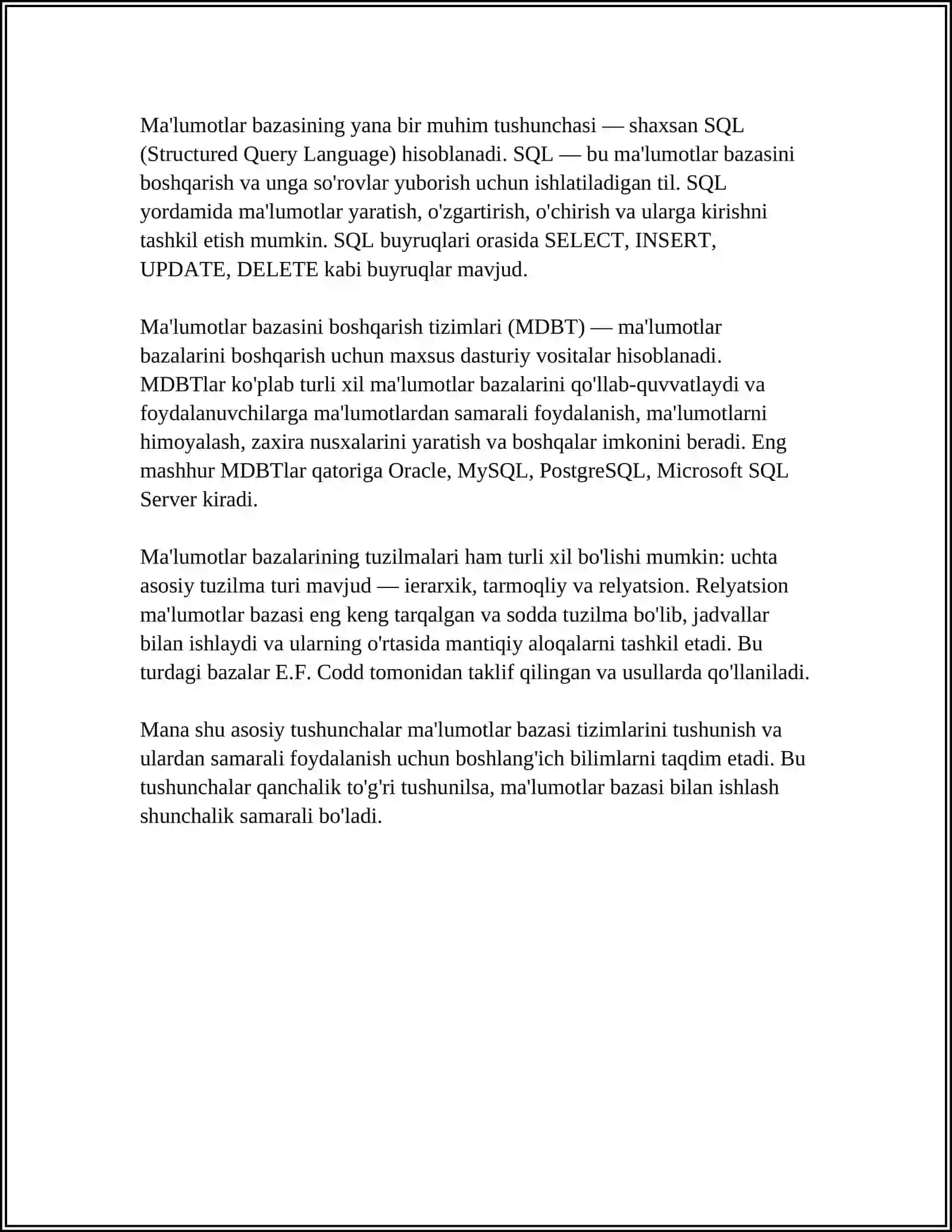 MA‘LUMOT BAZASINING ARXITEKTURASI VA UCH BOSQICHLI ARXITEKTURA 4