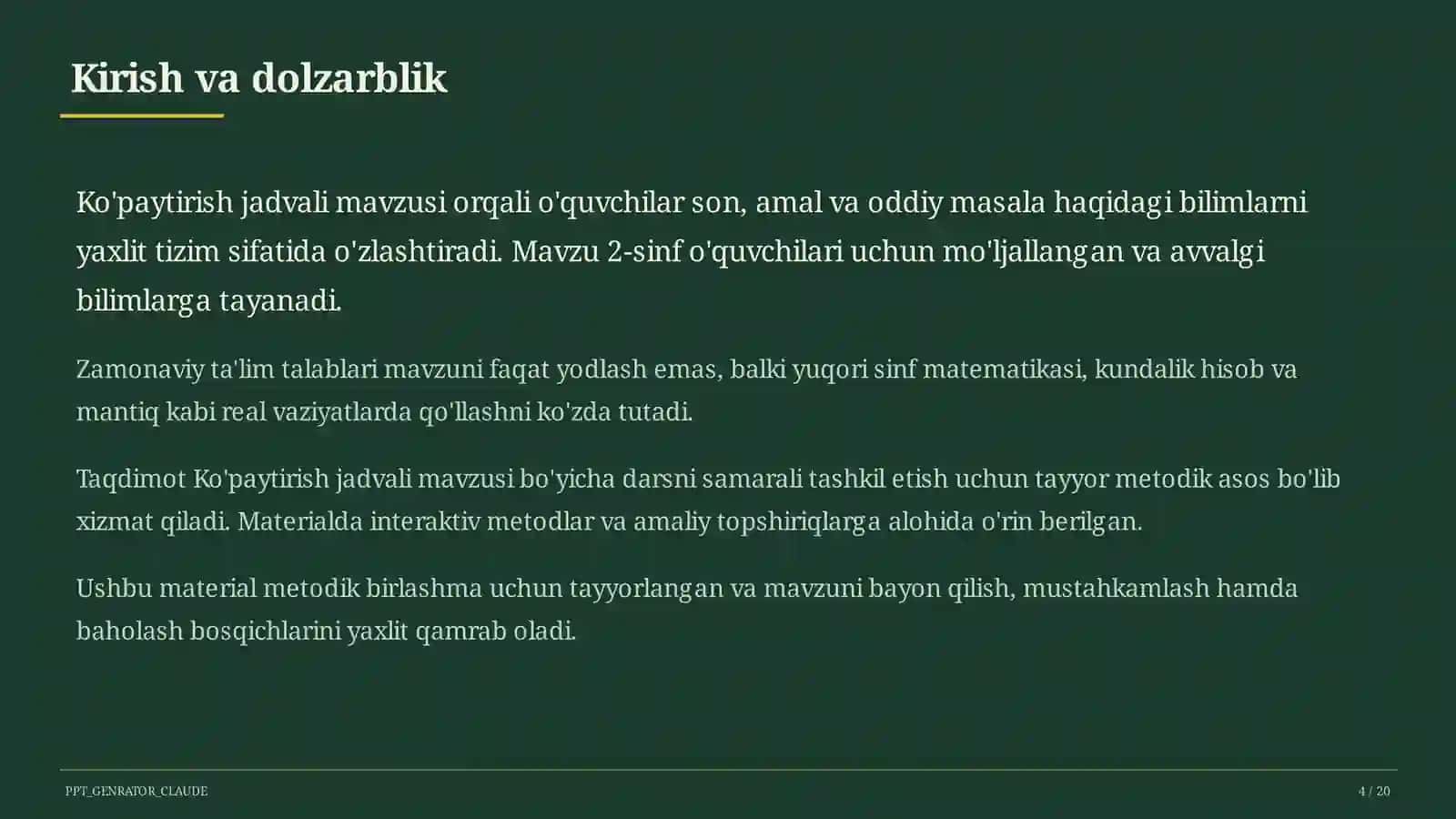 Ko'paytirish jadvali (2-sinf) 4