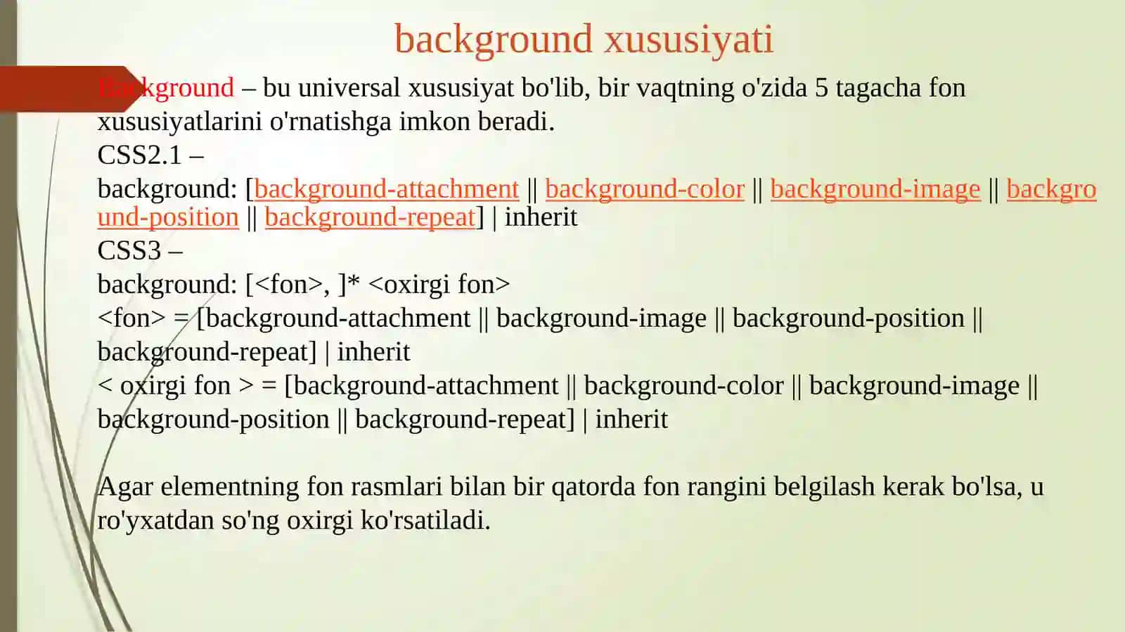 Element va fon rangi. Shrift. Matn va o`tish effektlari 4
