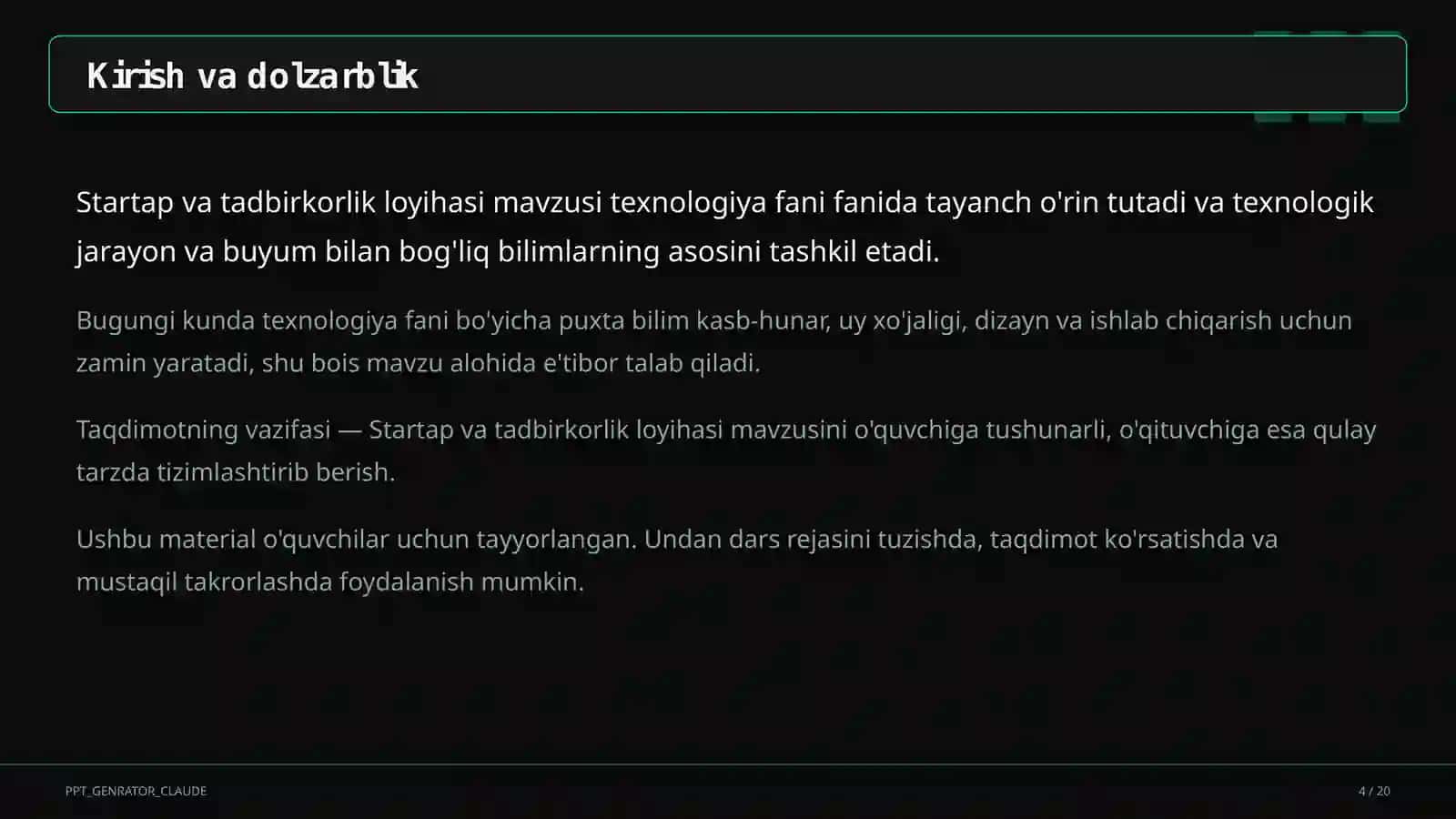 Startap va tadbirkorlik loyihasi (11-sinf) 4