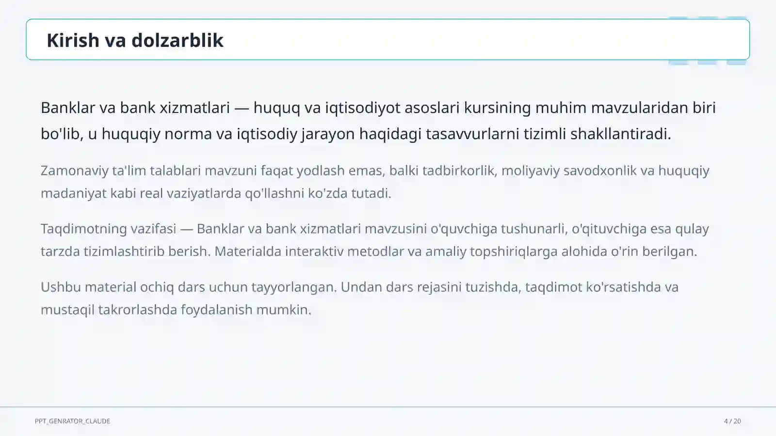 Banklar va bank xizmatlari (10-sinf) 4