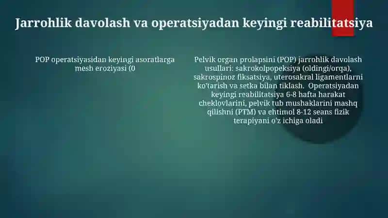 Qorin bo'shligi a'zolarining pastga tushishi (Prolaps) va Davolash Jismoniy Tarbiyasi (DJT) Usullari 4