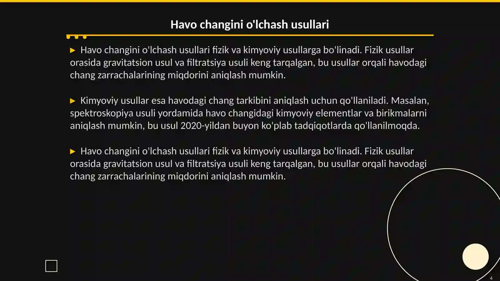 Changga qarshi kurash havo changini oʻlchash usullari 4