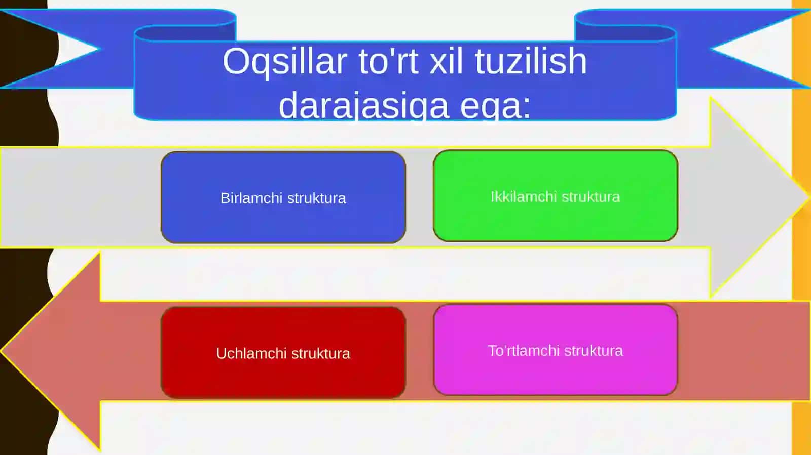 Oqsillarning strukturasi va fizik-kimyoviy xossalari 4