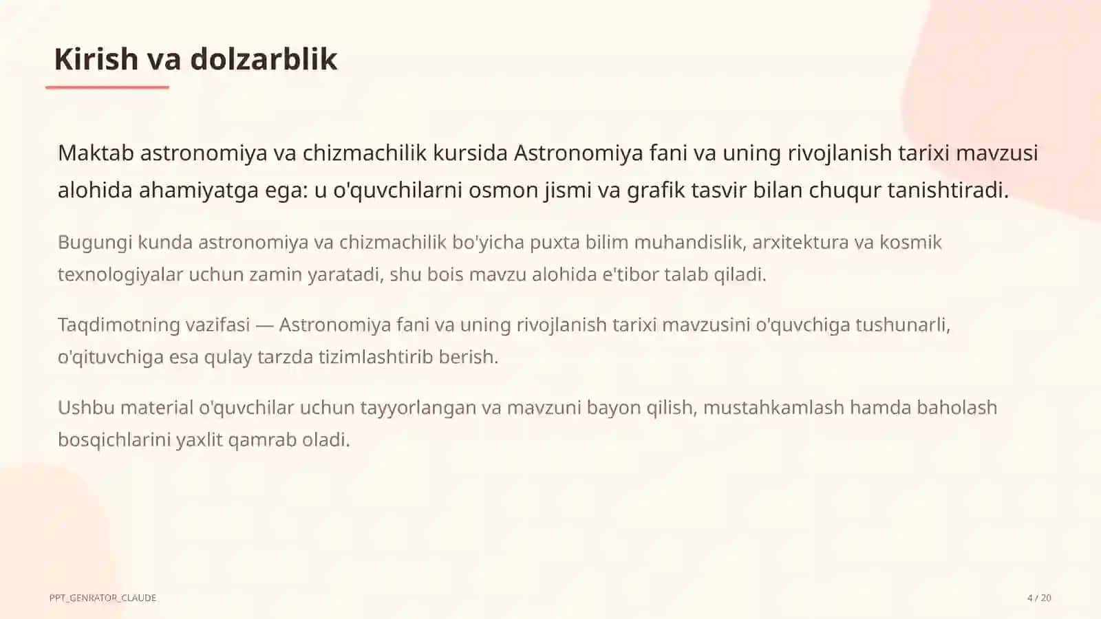 Astronomiya fani va uning rivojlanish tarixi (10-sinf) 4