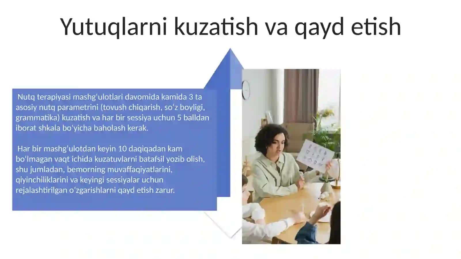 Logopedik mashgʻulotlarni tashkil etishga qoʻyiladigan talablar 4