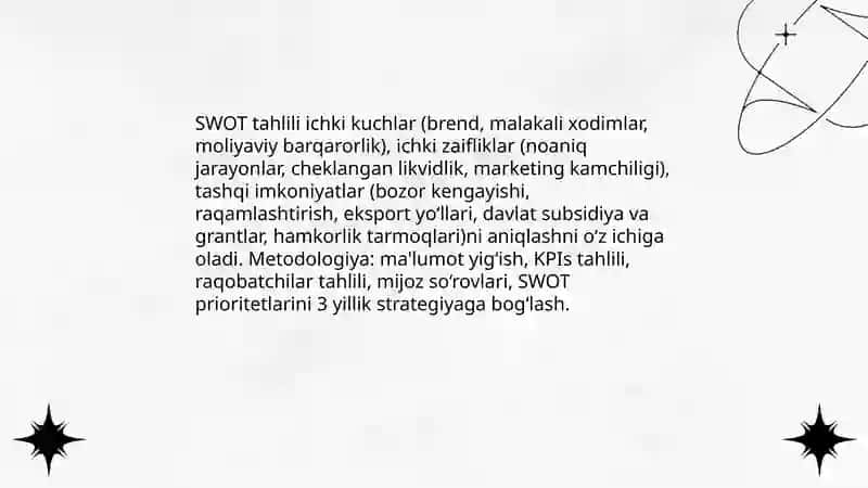O'rta biznes uchun 3-yillik rivojlanish strategiyasini tayyorlash va amaliy yechimlarni ishlab chiqish 4