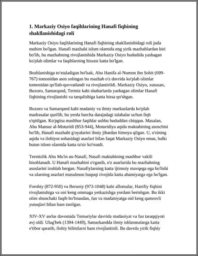 HANAFIY MAZHABI RIVOJIDA MARKAZI OSIYO FAQIHLARINING ROLI VA HISSASI 4