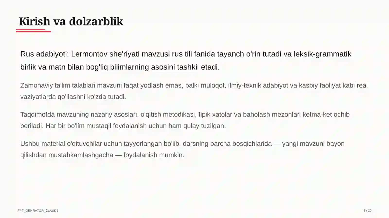 Rus adabiyoti: Lermontov she'riyati (9-sinf) 4