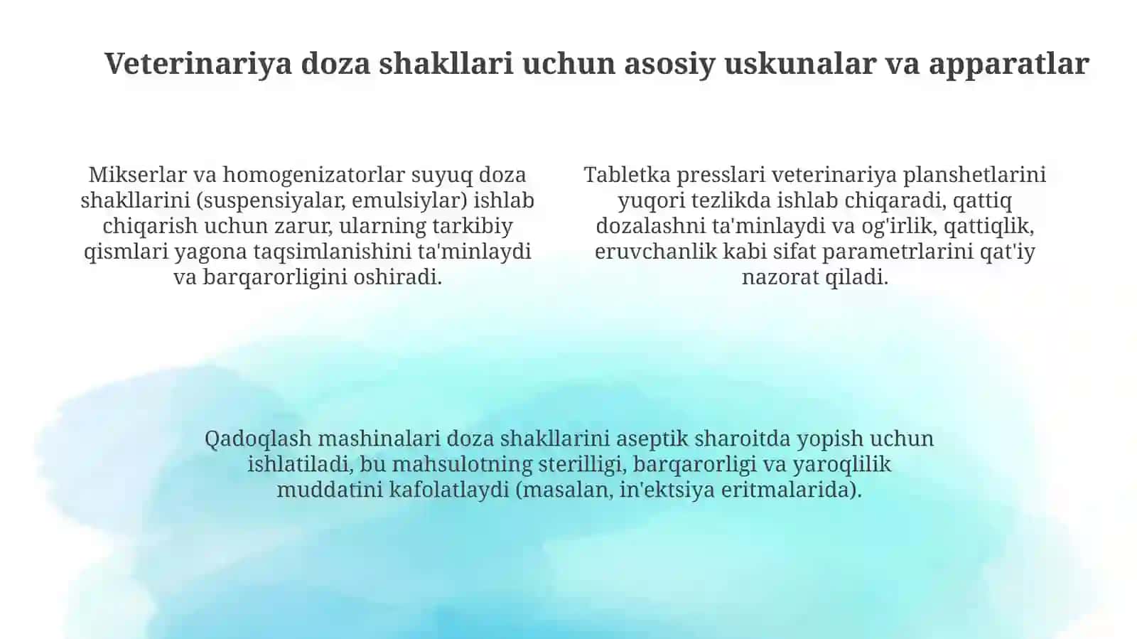 Veterinariya doza shakllarini tayyorlash texnologiyasi 4