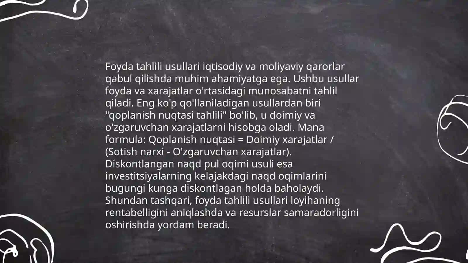 Xarajat foyda tahlil 4