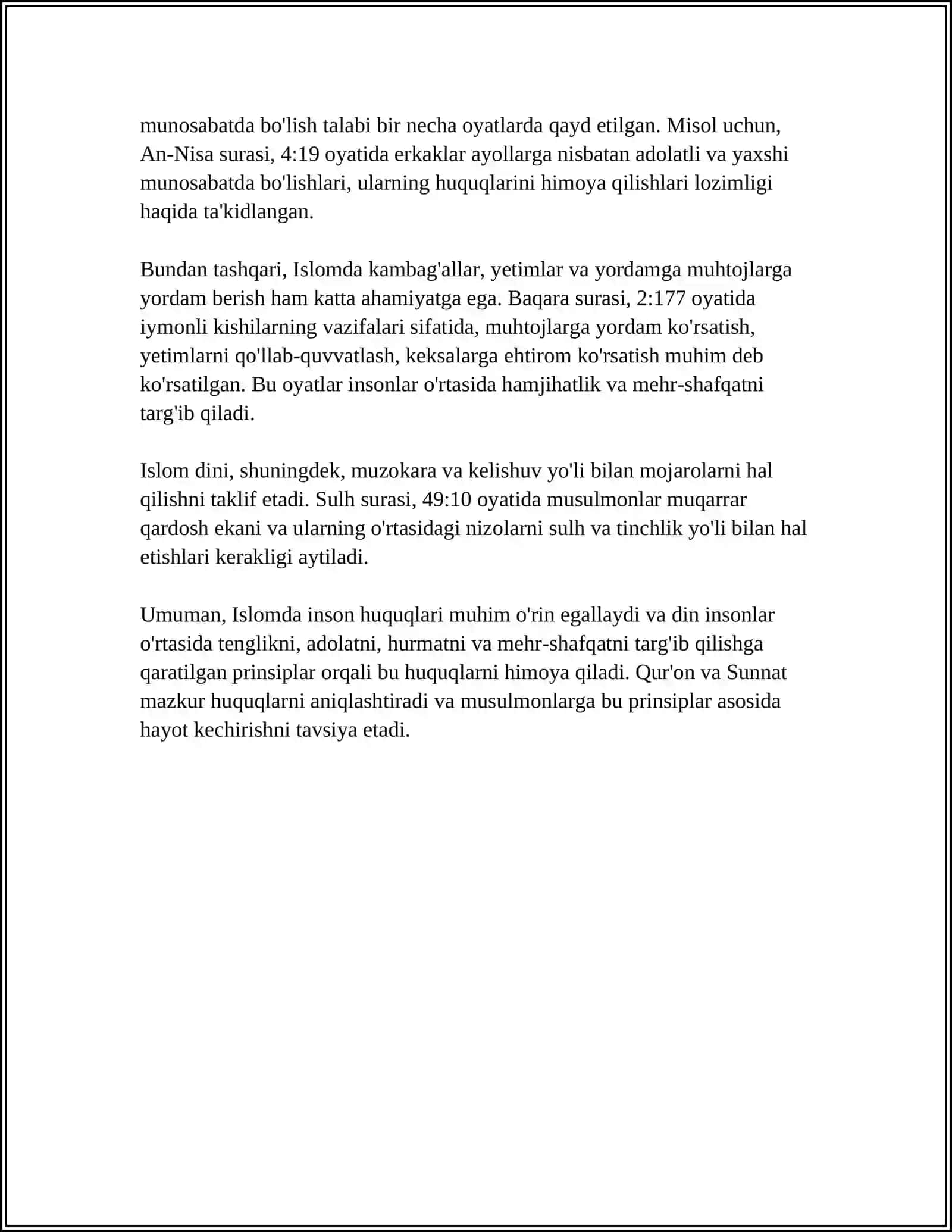 ISLOMDA INSON HUQUQLARI HIMOYASI, IJTIMOIY TENGLIK, ADOLAT VA TOLERANTLIK 4