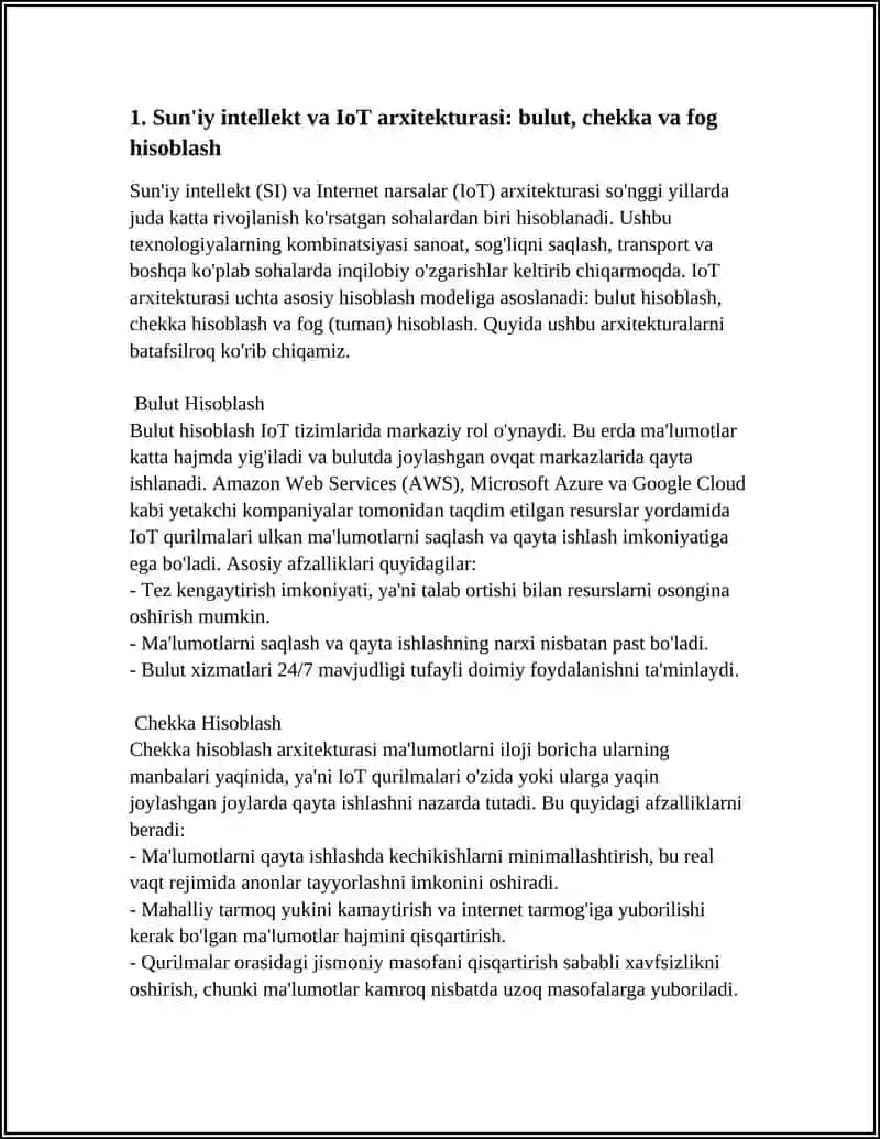 SUN’IY INTELLEKT VA INTERNET OF THINGS INTEGRATSIYASI REFERAT 4