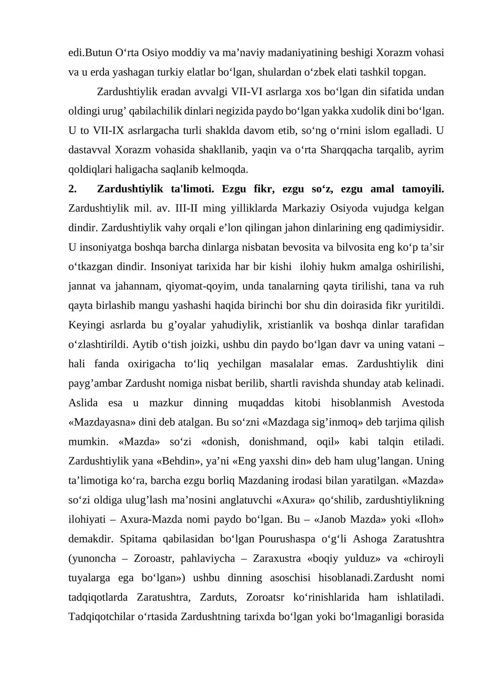 Avestoning tarixiy manba sifatidagi o‘rni. Avesto va Zardushtiylik dini 4