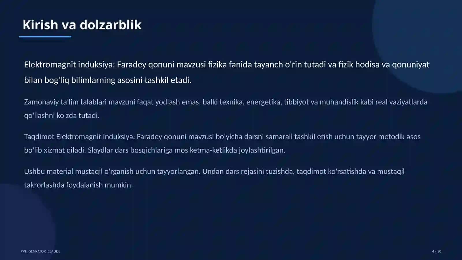 Elektromagnit induksiya: Faradey qonuni (11-sinf) 4