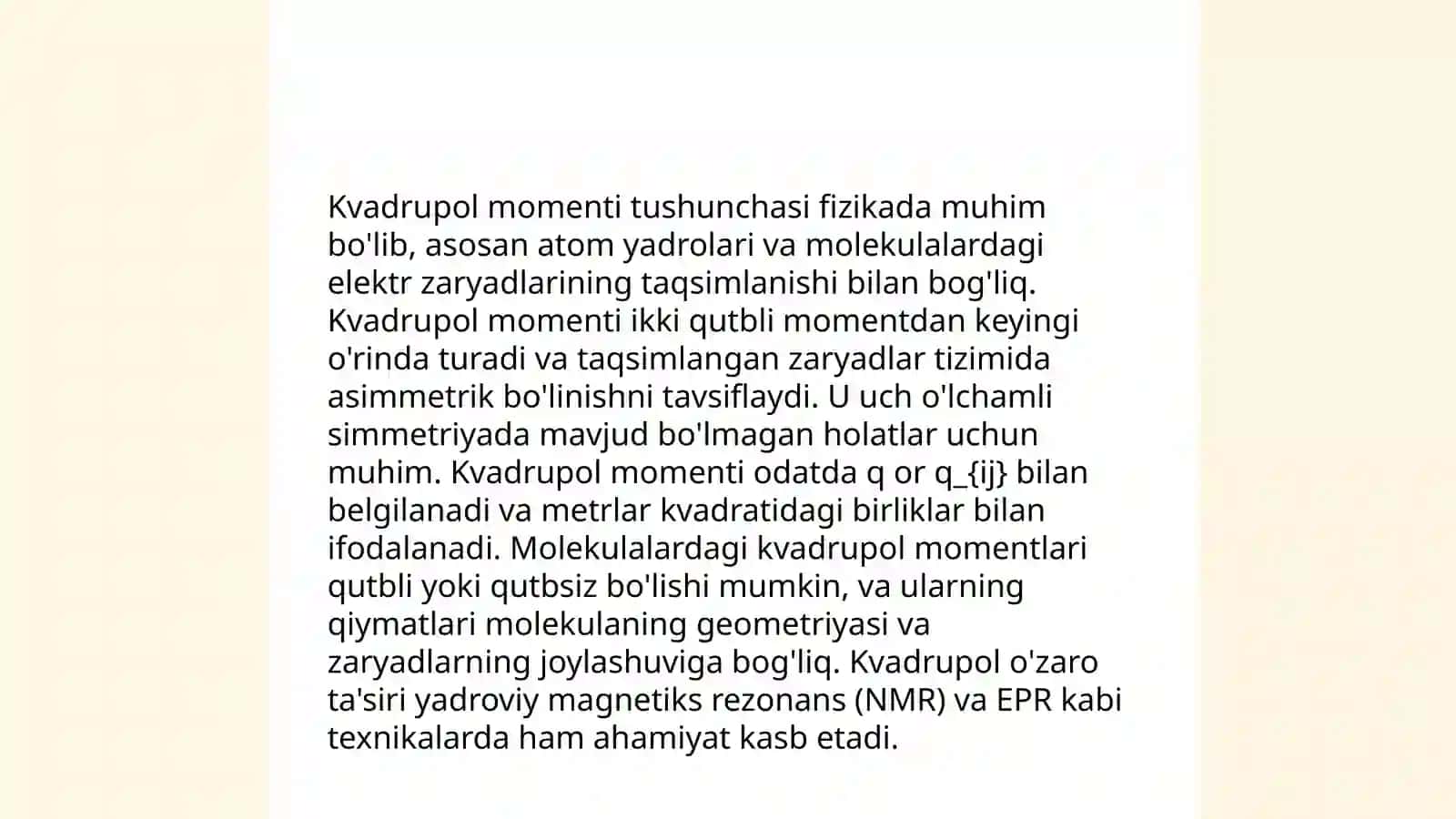 Zaryadlar sistemasining Dipol va kvadrupol momentlari relyativistik invariant miqdorligi 4