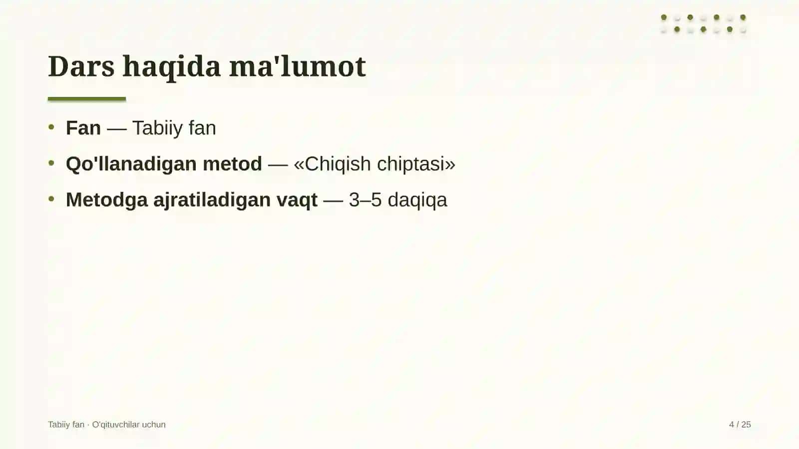 tabiiy fan darslarida chiqish chiptasi metodidan foydalanish 9140 4