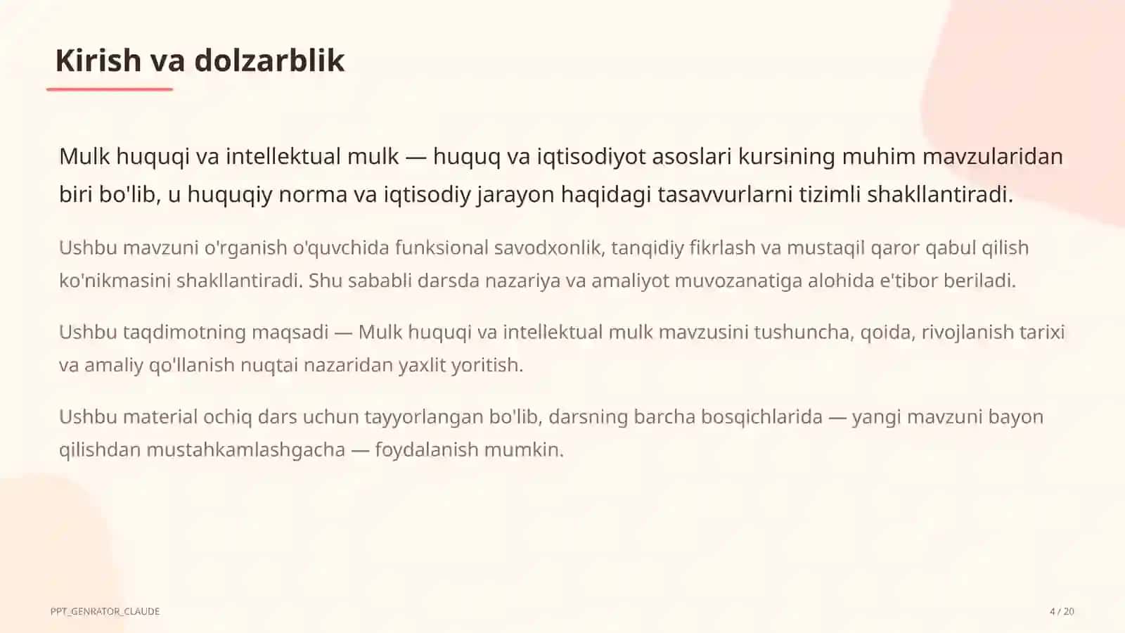 Mulk huquqi va intellektual mulk (11-sinf) 4