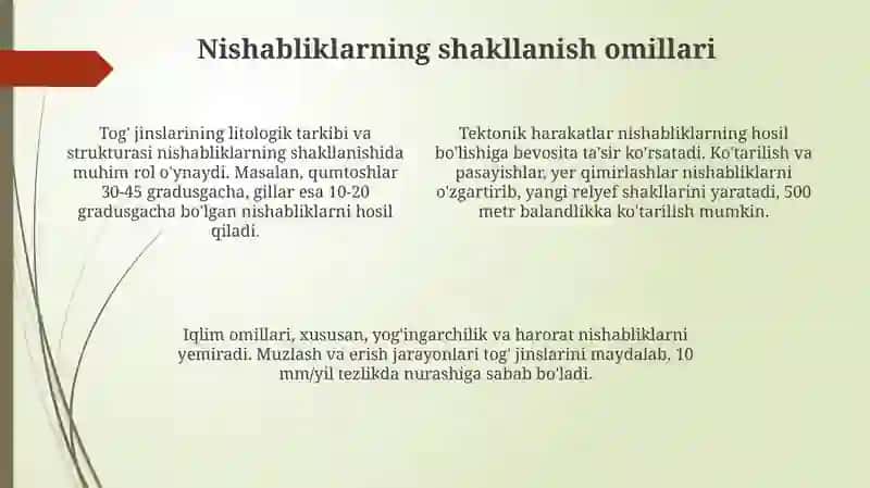 Yonbag'rlar va relyef. Filyuvial jarayonlar va relyef shakllari 4