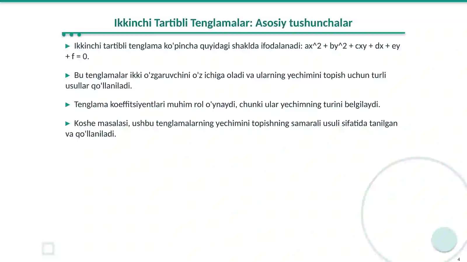 Ikkinchi Tartibli Ikki O'zgaruvchili Umumiy Tenglama 4