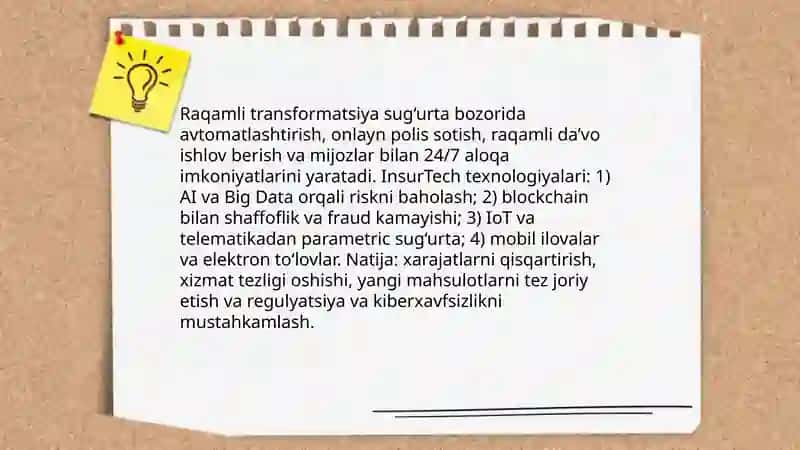 Sug‘urta bozorini rivojlantirishning yangi bosqichi Xujamov Dilshod 4