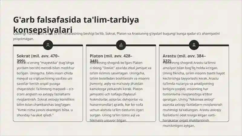 G‘arb allomalarining ta'lim tarbiyaga oid fikrlari va Abdulla Avloniyning Turkiy guliston yohud axloq asarining komil inson tarbiyasidagi o‘rni 4