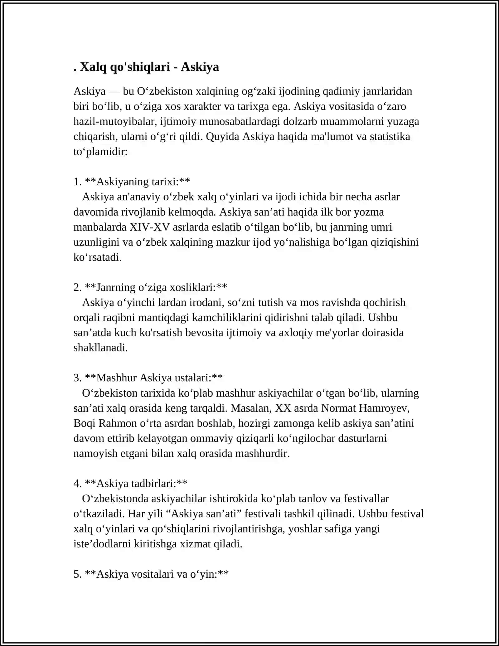 O'ZBEK FOLKLORDAN. XALQ QO'SHIQLARI, ERTAKLAR, DOSTONLARI, MAQOLLAR, TOPISHMOQLAR, LATIFA 4