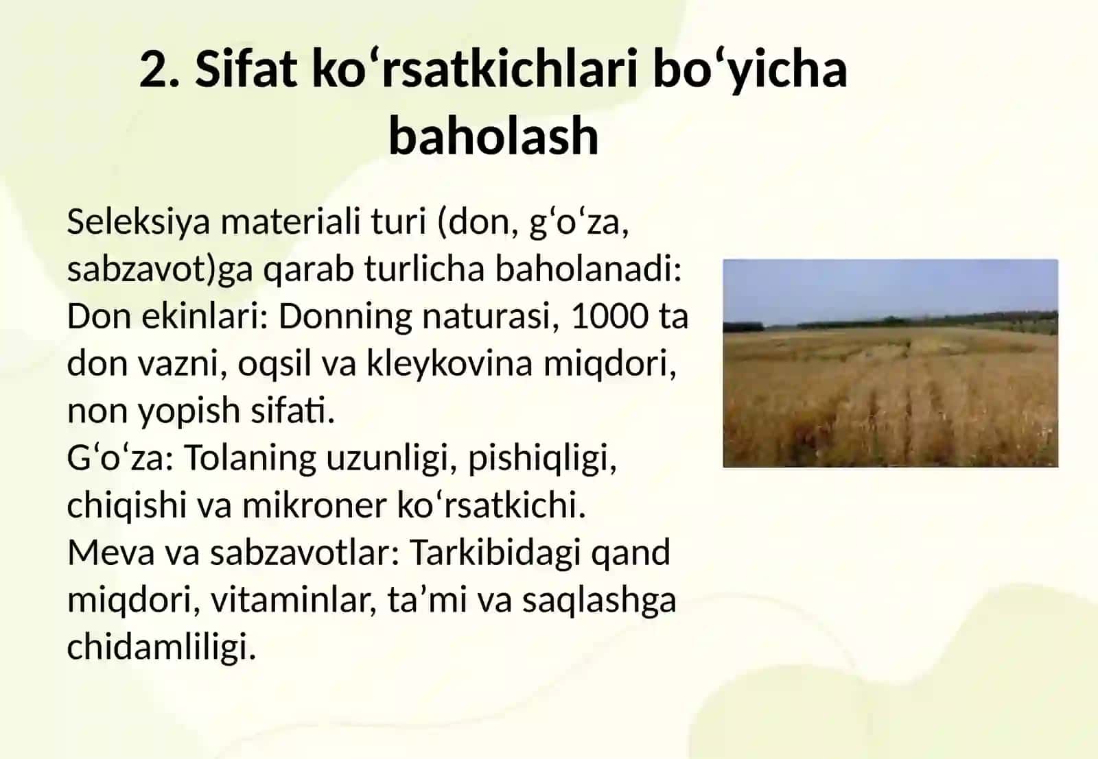 Seleksion materiallarni sifatiga qarab guruhlash 4