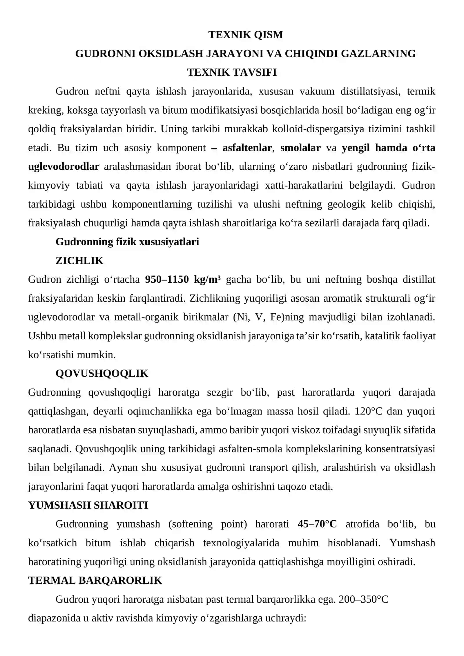 Gudronni oksidlashdan hosil bo'lgan gazlarni adsorberda tozalash quvvati 4
