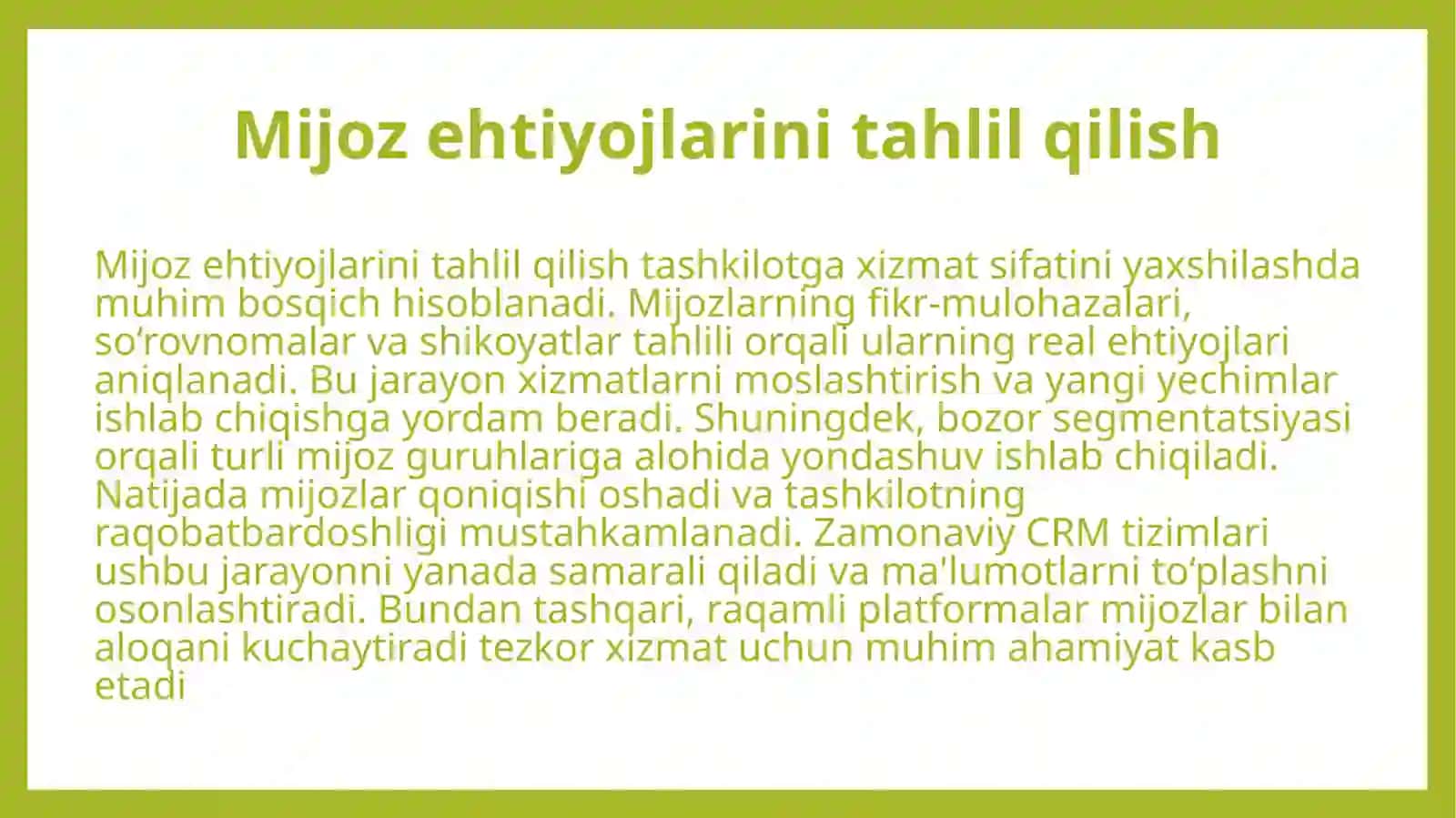 Mijozlarga xizmatni yaxshilash usullari 4