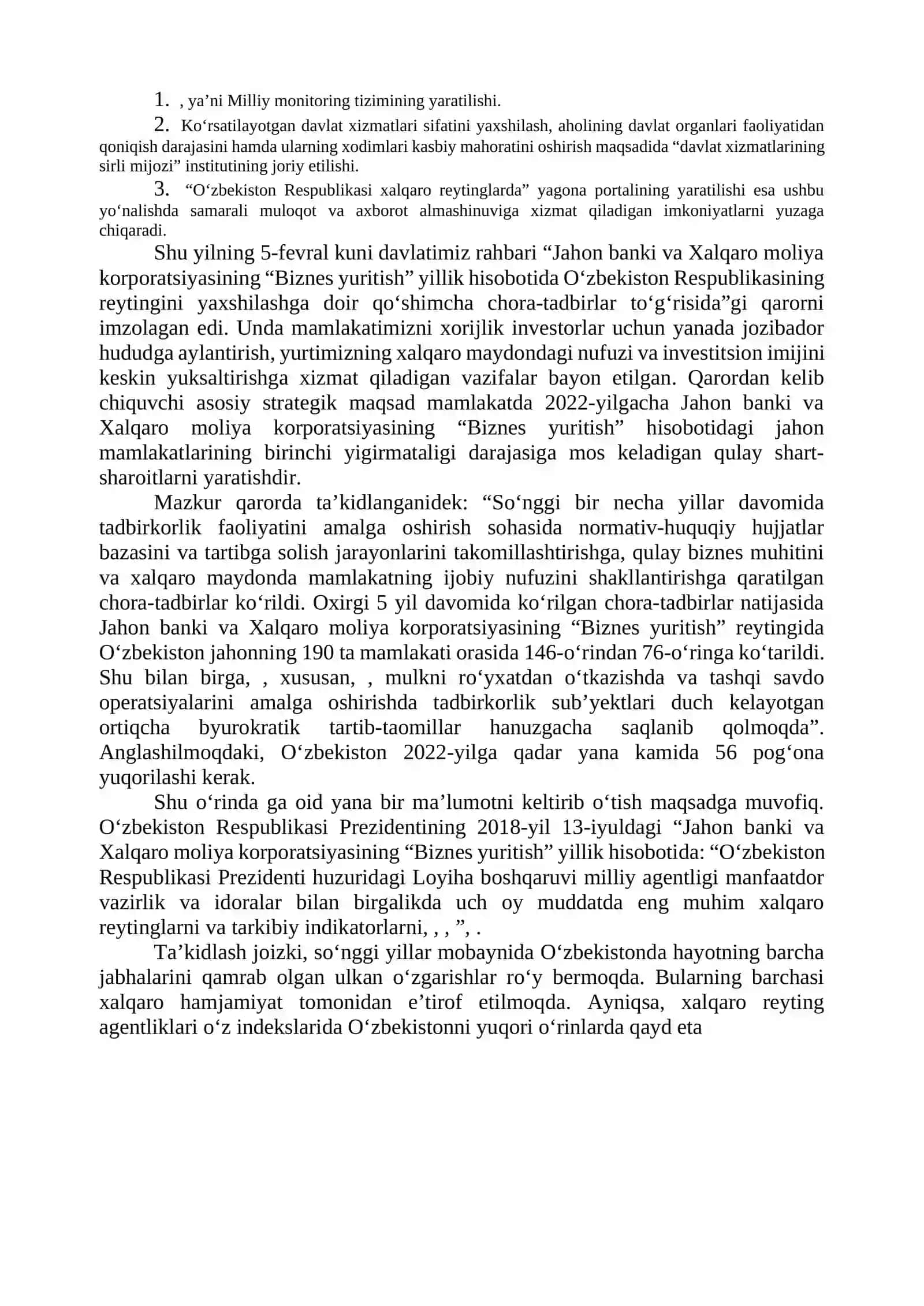 O‘ZBEKISTON RESPUBLIKASINING XALQARO REYTING VA INDEKSLARDAGI O‘RNI VA NUFUZINING ORTIB BORISHI 4
