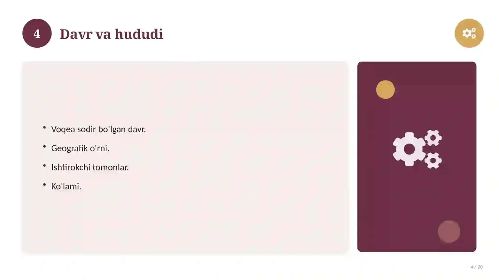 Jahon tarixi fanidan 11-sinf: fan to'garagi rejasi 4