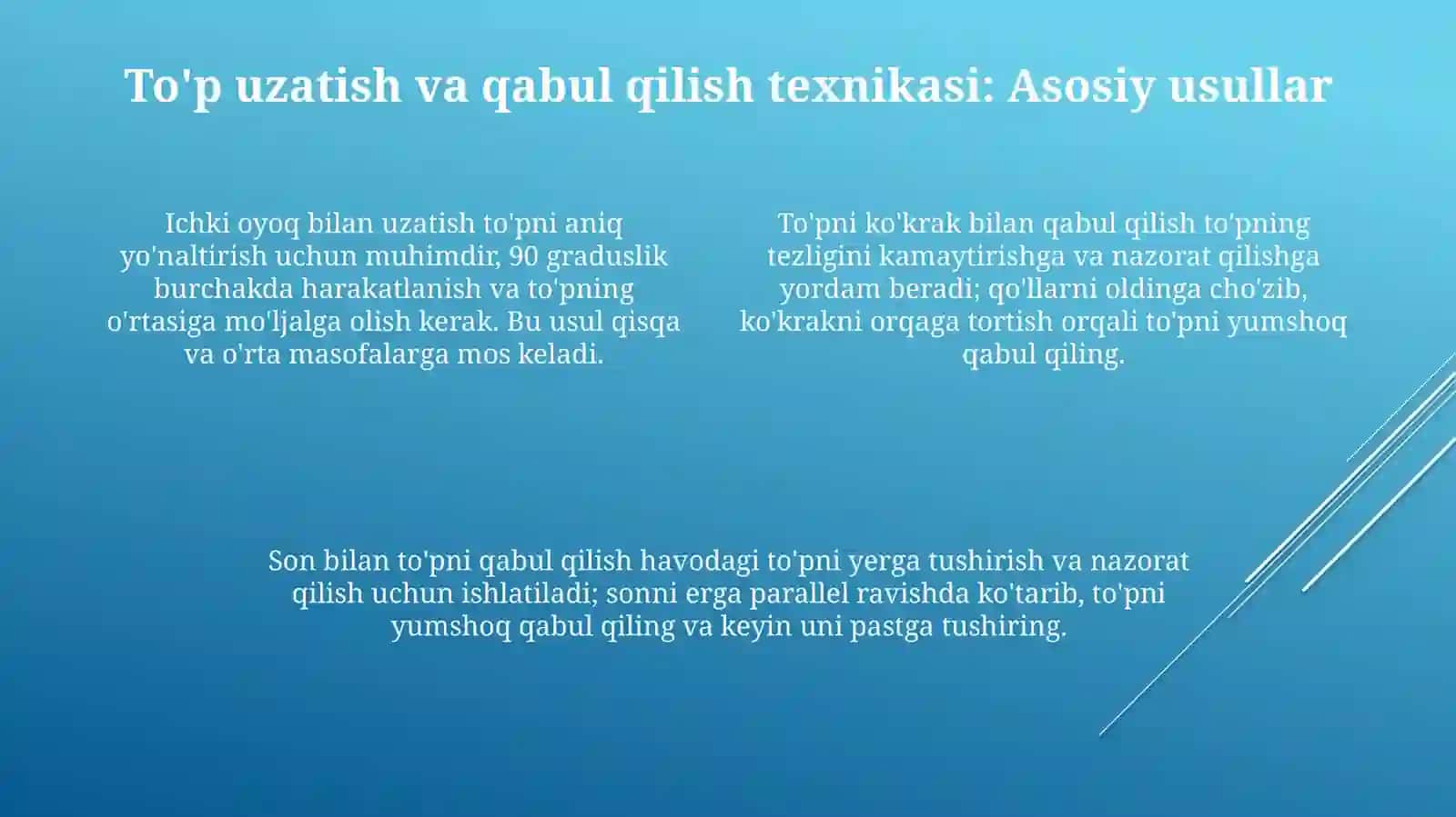 Futbol. To’niharxil xolatlardan uzatish va qabul qilish texnikasini o’rgatish 4