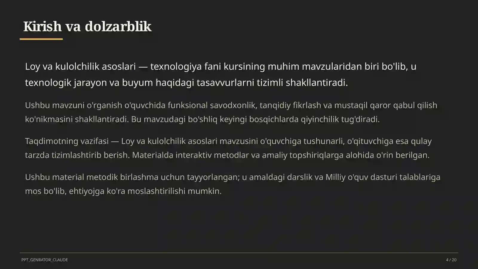 Loy va kulolchilik asoslari (4-sinf) 4