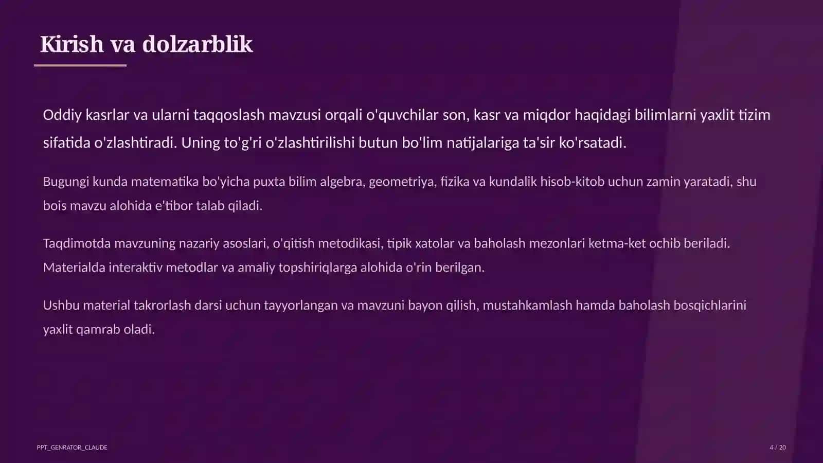 Oddiy kasrlar va ularni taqqoslash (5-sinf) 4