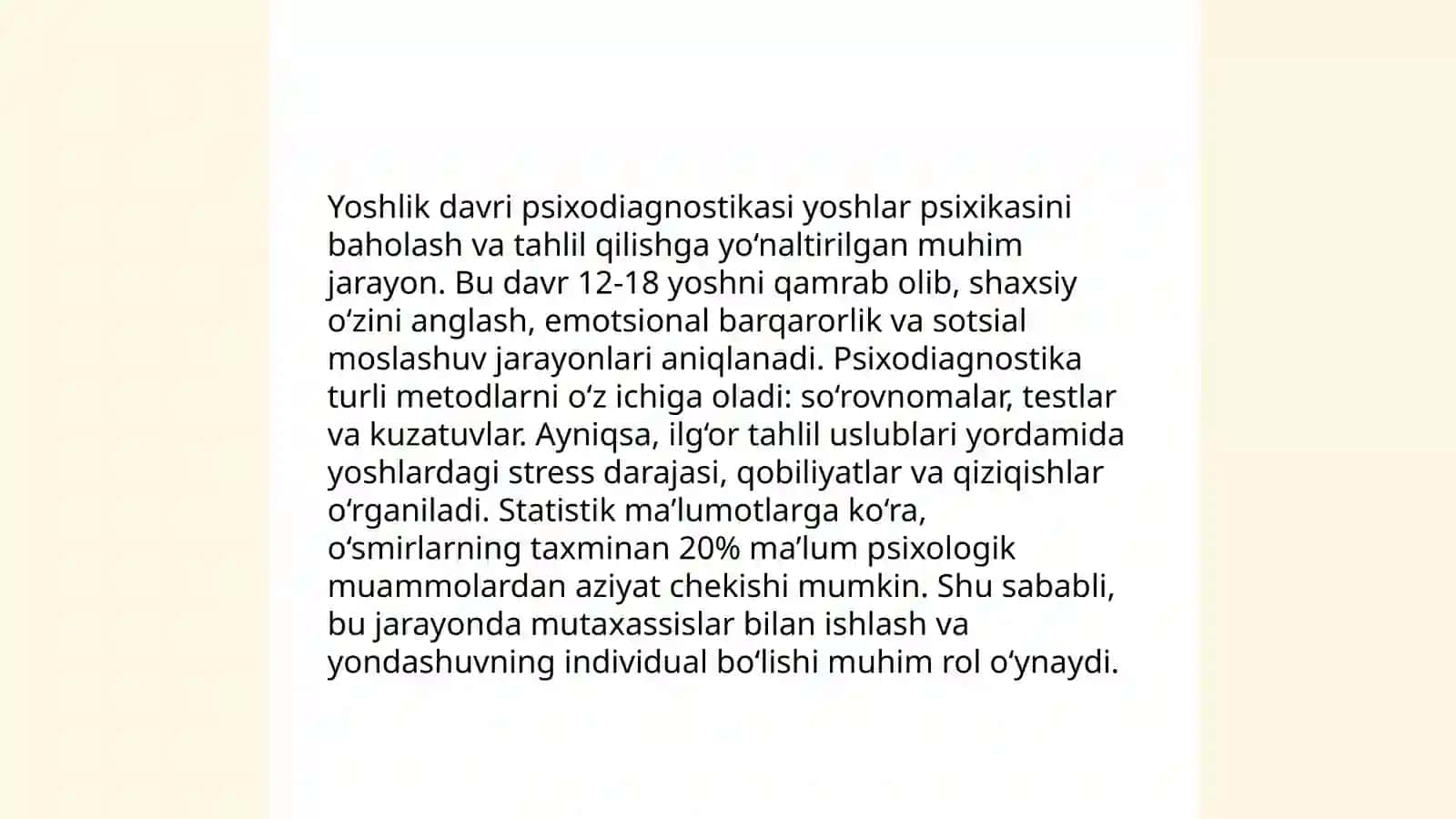 Psixologik pedagogik diagnostikaning asosiy yo'nalishlari 4
