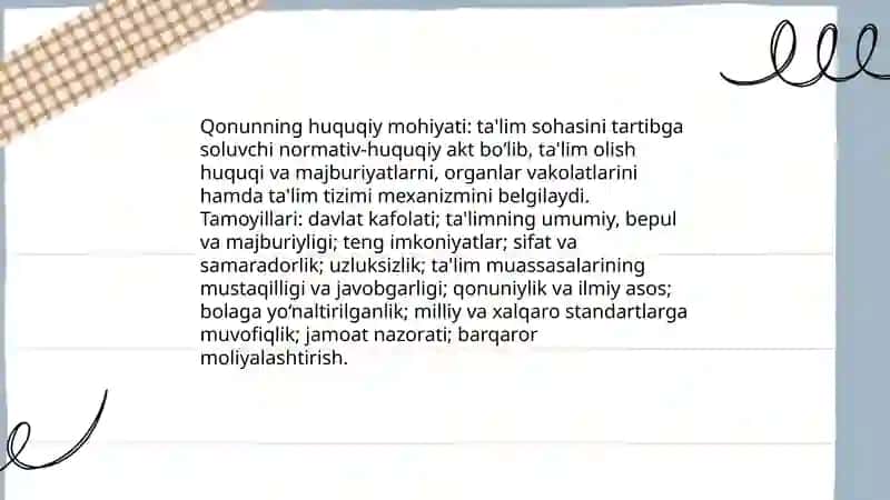 Talim to'g'risidagi qonun tuzulishi va umumiy mohiyati 4