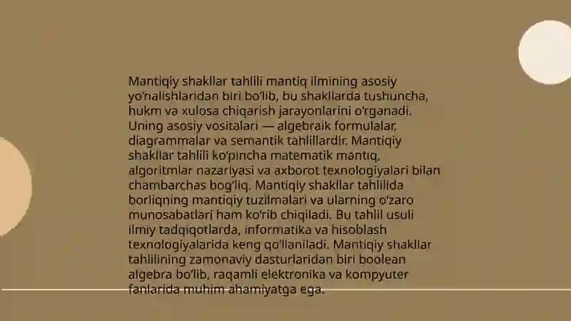 Mantiq tafakkur shakllariva qanunlarni o'rganuvchi fan sohasi sifatida 4