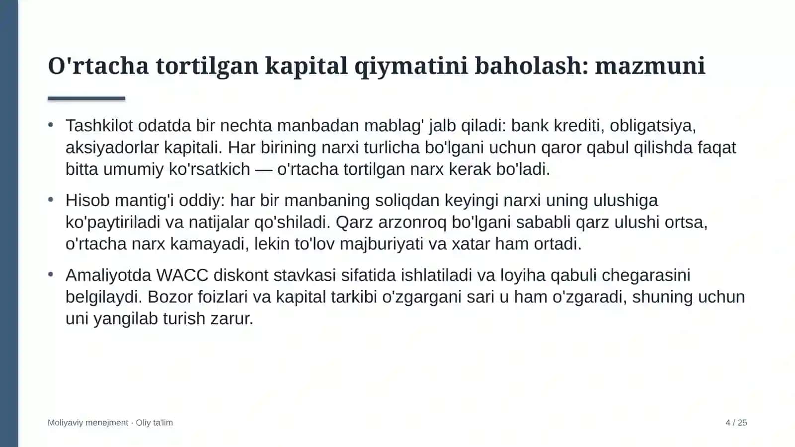 Asfalt-beton zavodlarida o'rtacha tortilgan kapital qiymatini baholash 4