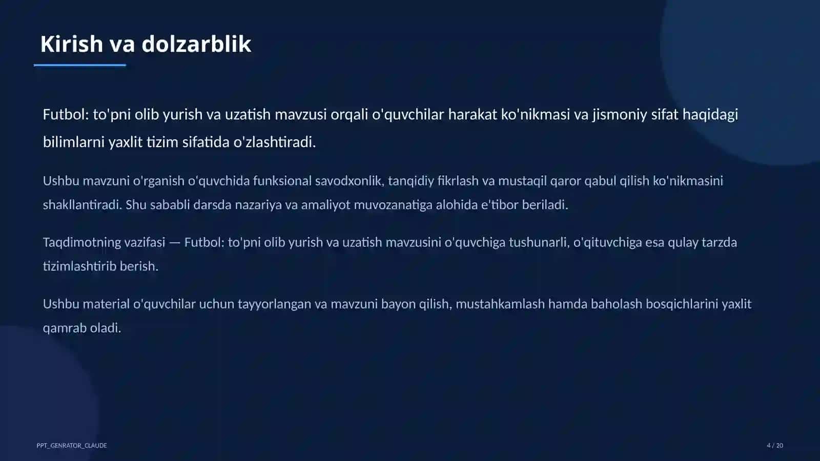 Futbol: to'pni olib yurish va uzatish (5-sinf) 4