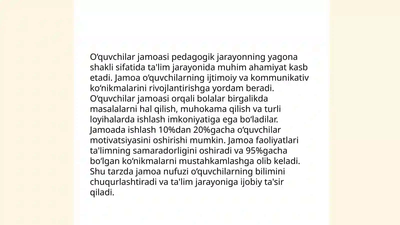 Oʻquvchilar jamoasi- yaxlit pedagogik jarayoning asosiy shakli 4