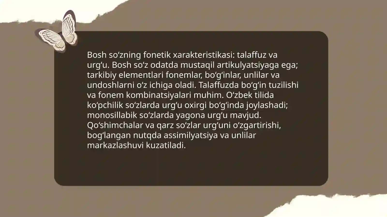 Bosh soʻzning taʼrif va oʻrni (fonetik va grammatik nuqtai nazar) 4