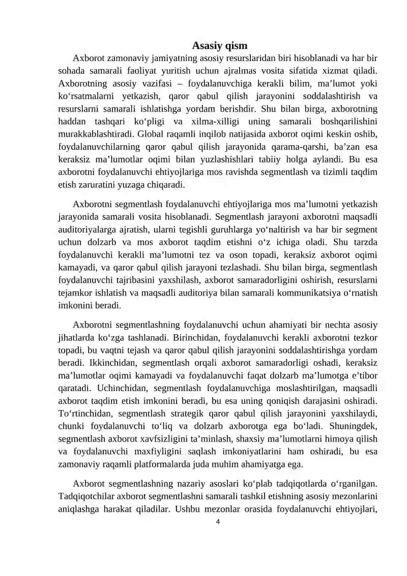 Segmentlar bo'yicha axborotlarning foydalanuvchilar uchun ahamiyati 4