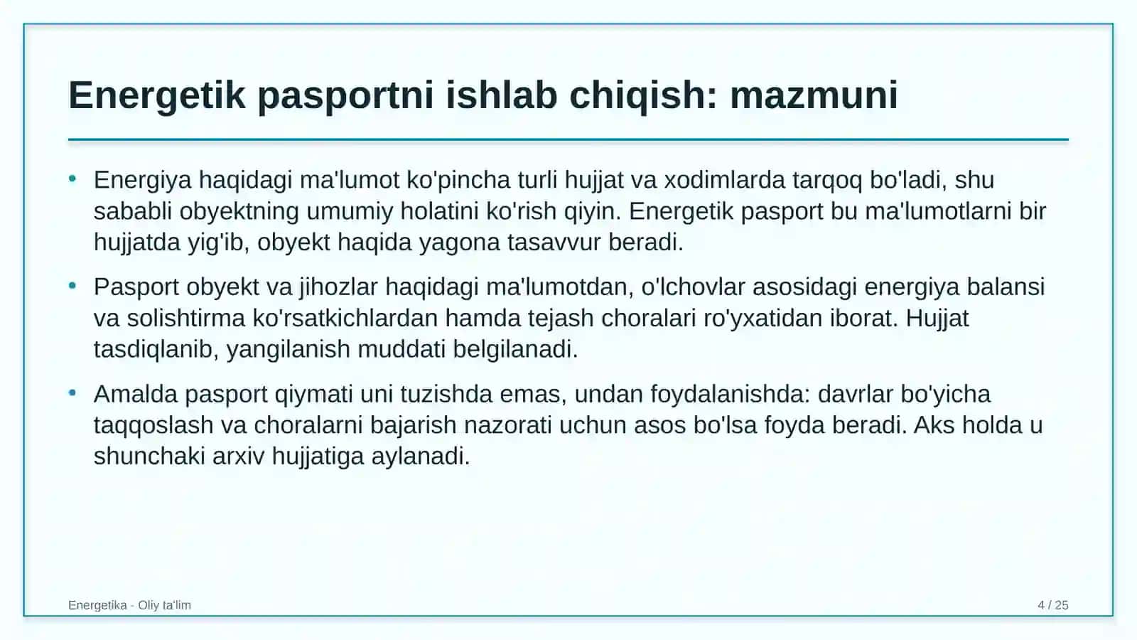 Vodorod energetikasida energetik pasportni ishlab chiqish 4