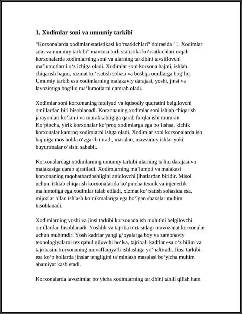 Korxonalarda Xodimlar Statistikasi Ko’rsatkichlari 4
