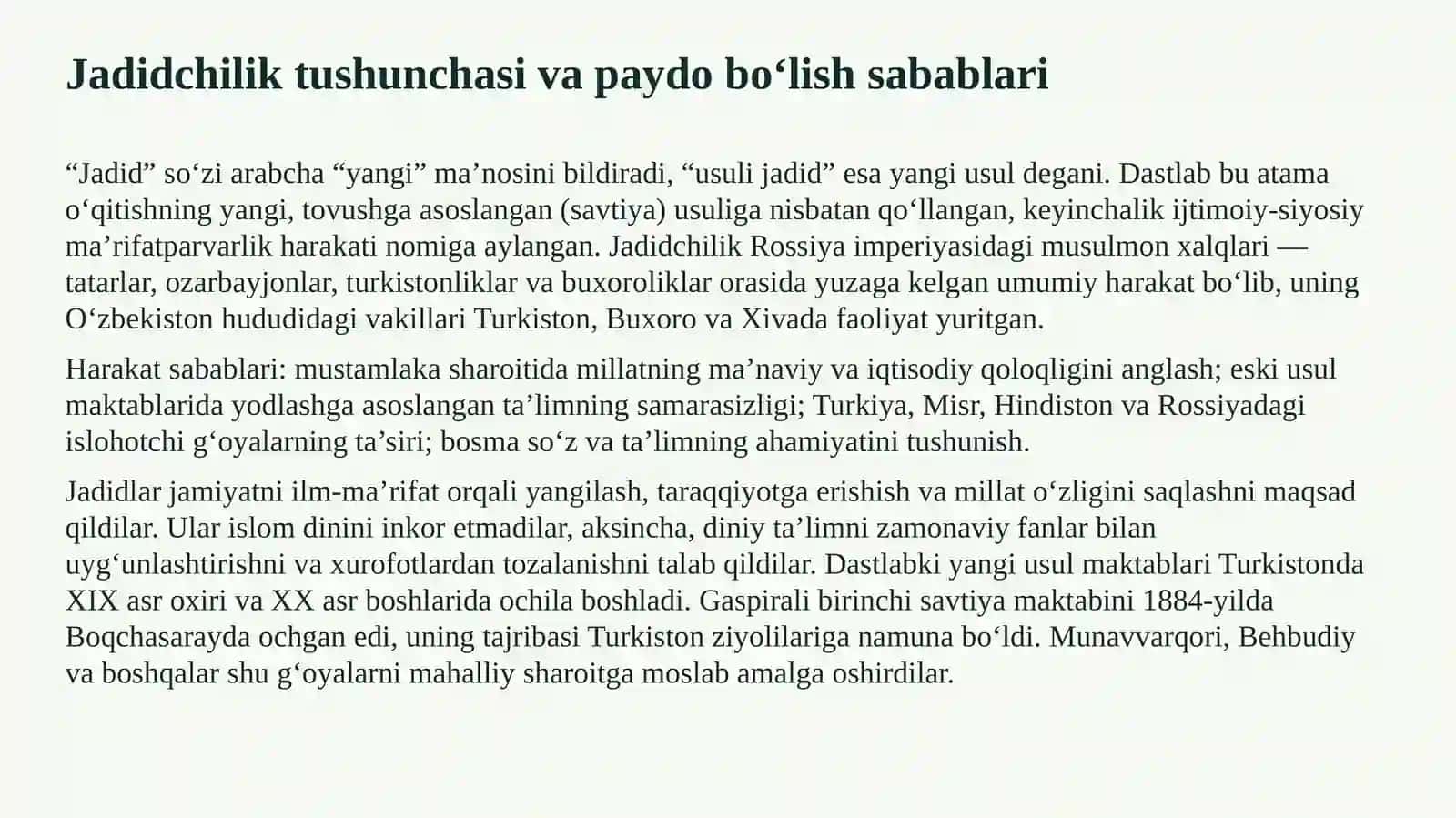 O‘zbekiston hududida jadidchilik harakati va milliy uyg‘onish 4
