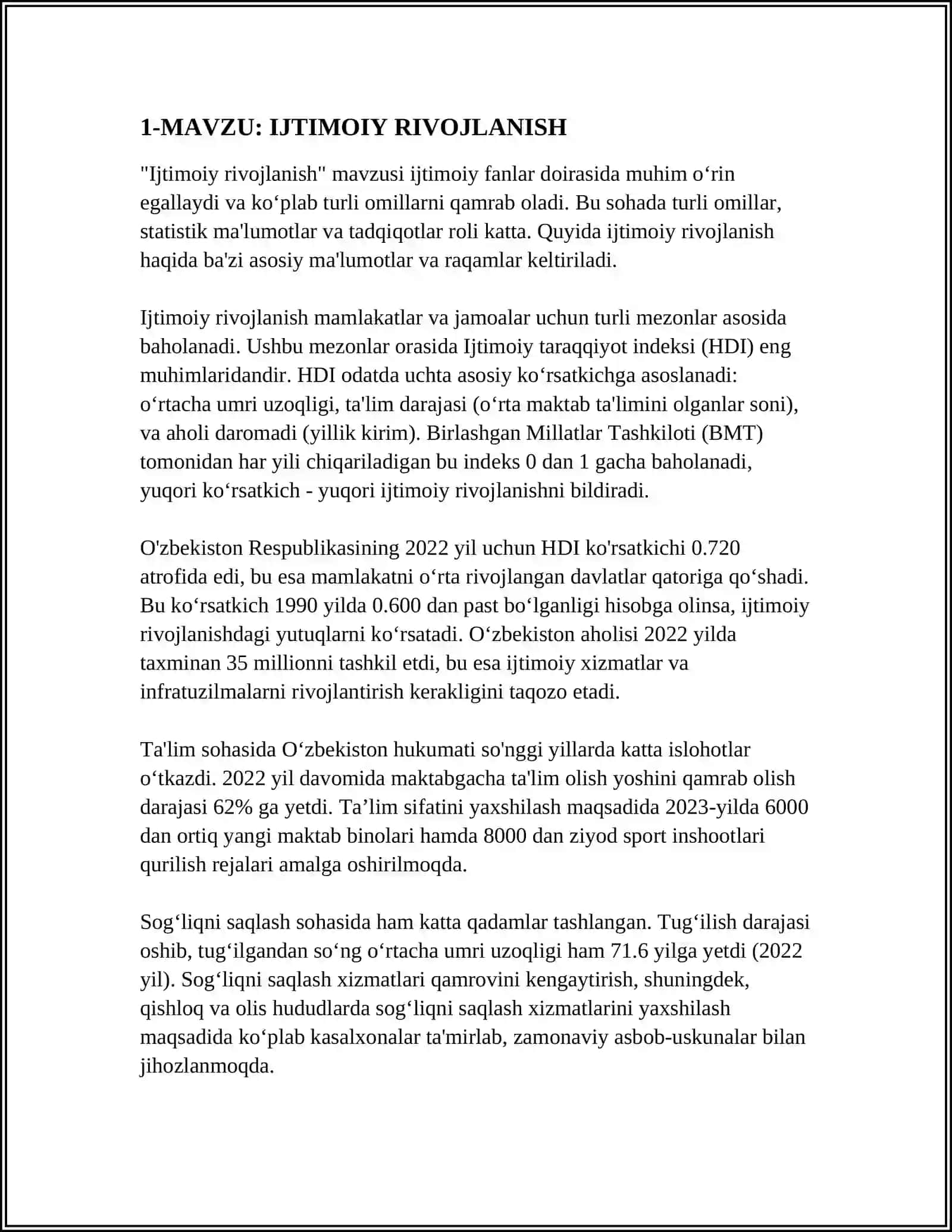 Ijtimoiy rivojlanish 4